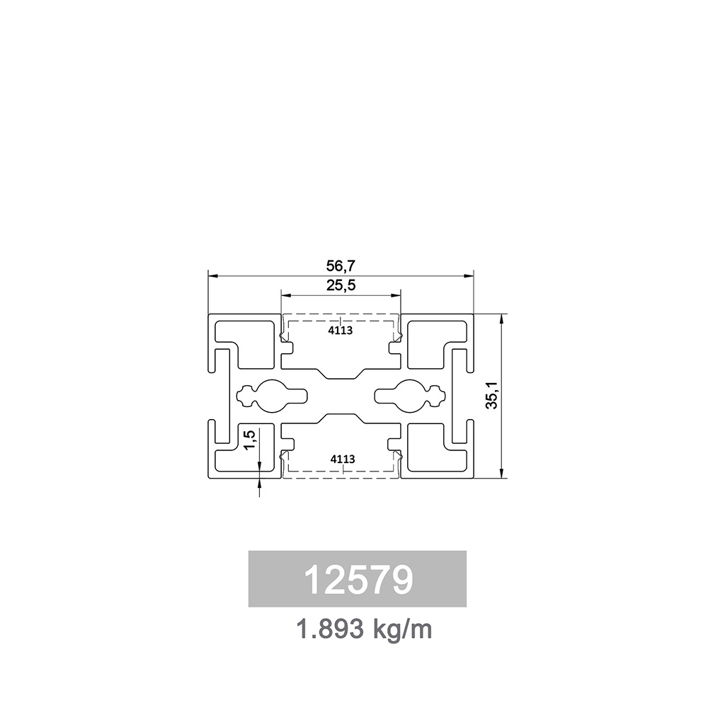 1.893 kg/m Moduler Railing Systems Profile